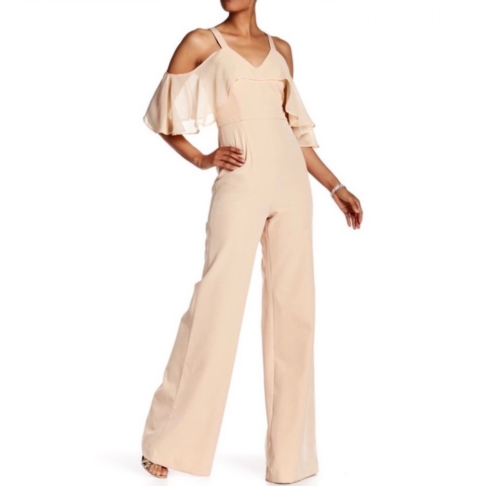 NEW JAY X JAYGODFREY BEIGE COLD-SHOULDER JUMPSUIT - Picture 1 of 6